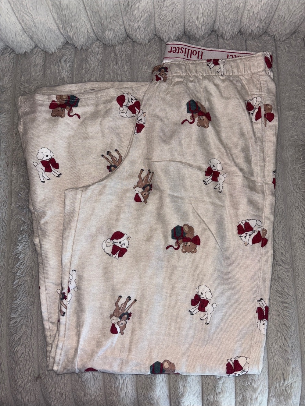 NWOT Hollister Cream Holiday Animal Print Wide Leg Pajama Pants Size S